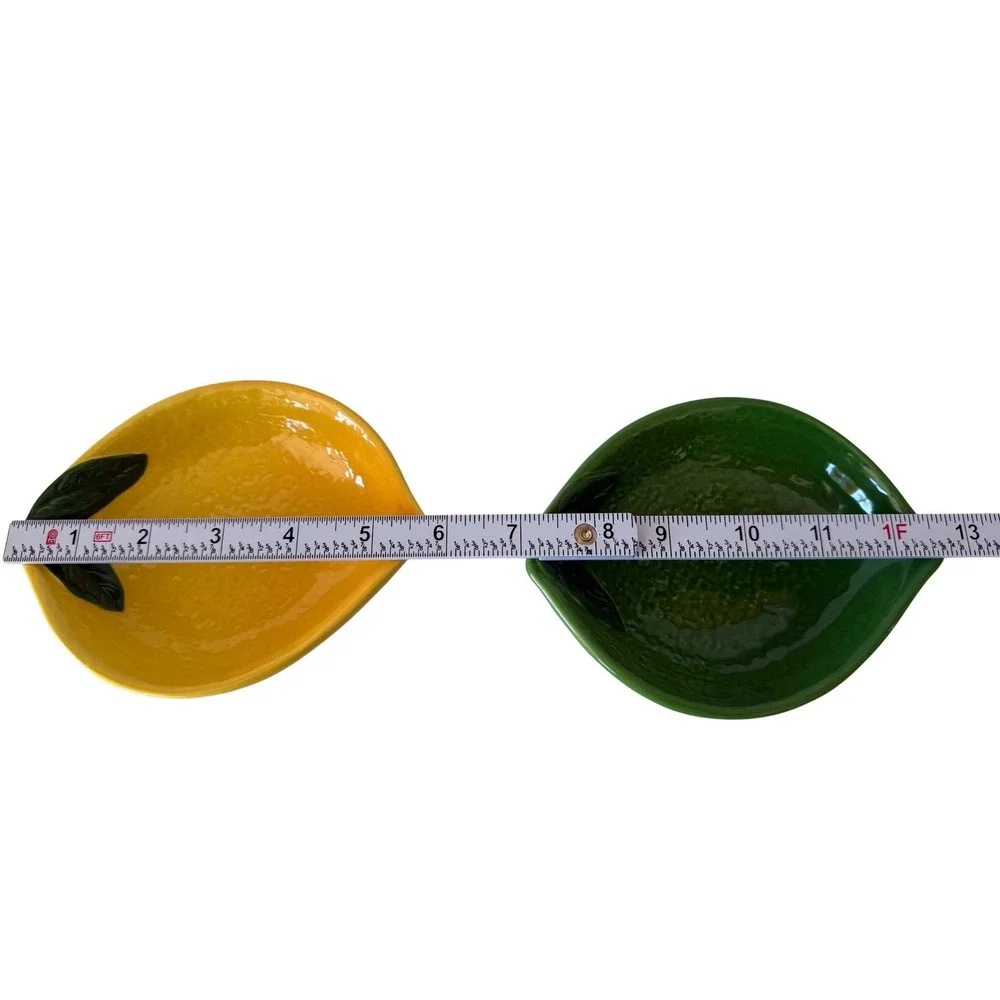 Pottery Barn Citrus Lemon Lime Set of‎ 2 Yellow Green Stoneware 6 Inch